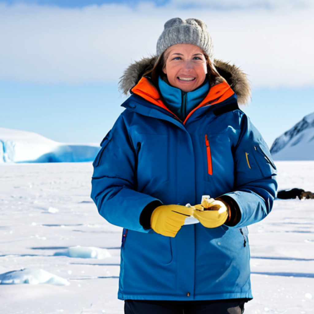 **

A professional female scientist in Antarctica, fully clothed in a warm, practical parka and snow pants, examining ice core samples. Background shows a research station and vast, icy landscape. Safe for work, appropriate content, perfect anatomy, correct proportions, natural pose, well-formed hands, proper finger count, natural body proportions, professional, modest, family-friendly.

**