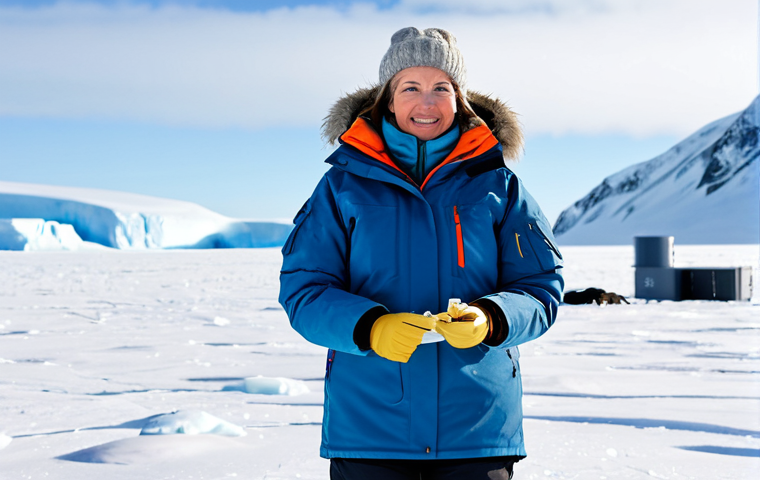 **
A professional female scientist in Antarctica, fully clothed in a warm, practical parka and snow pants, examining ice core samples. Background shows a research station and vast, icy landscape. Safe for work, appropriate content, perfect anatomy, correct proportions, natural pose, well-formed hands, proper finger count, natural body proportions, professional, modest, family-friendly.
**