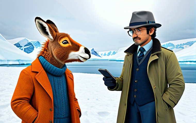 **
A colorful illustration of Detective Donkey ( গোয়েন্দা গাধা) and his friends – a sheep, a fox, and a turtle – standing in front of a snowy Antarctic landscape. Detective Donkey is wearing a small detective hat and a warm coat. The friends look determined and ready for an adventure. Fully clothed, appropriate attire, safe for work, perfect anatomy, natural proportions, children's illustration, bright colors, family-friendly.
**